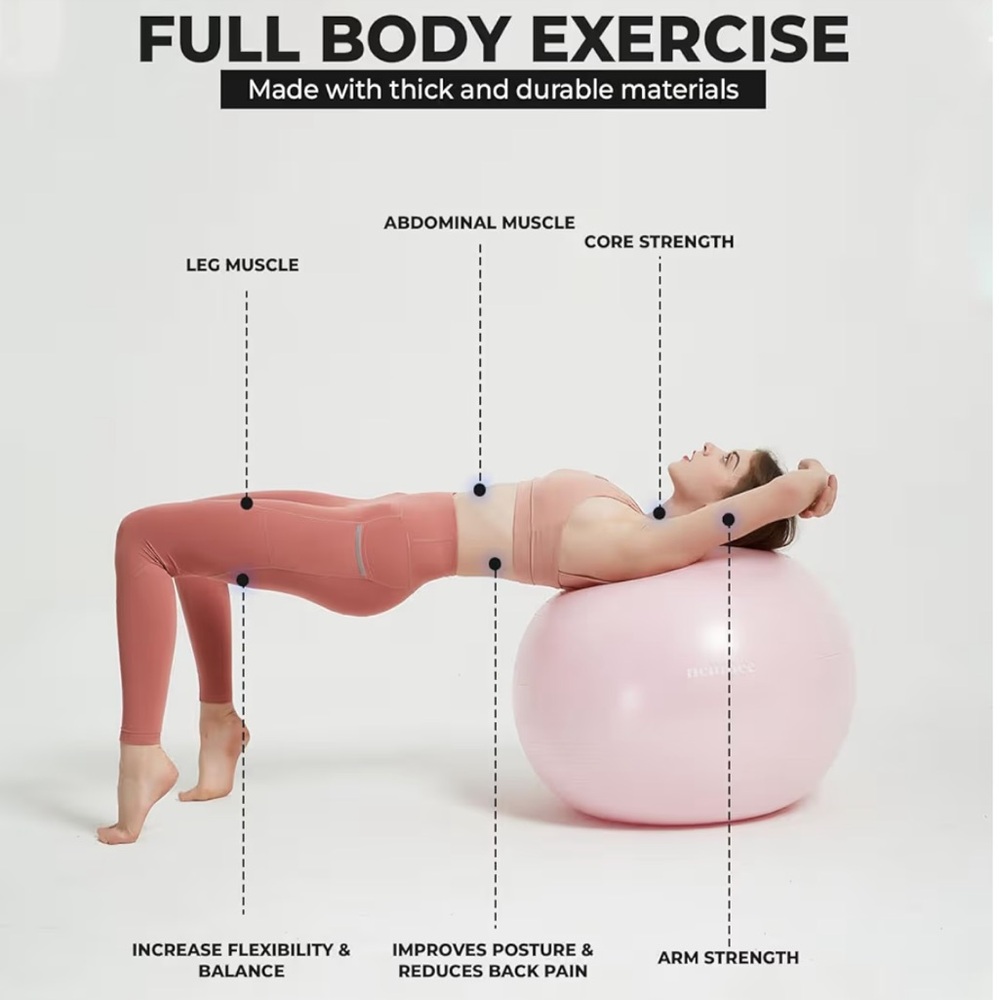 NEUMEE Yoga Ball Chair with 65cm Exercise Ball 2 Resistance Bands Stability Base - Picture 4 of 9